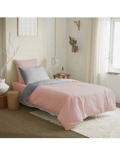 Pack complet 4 pièces Rose/Gris réversible housse de...