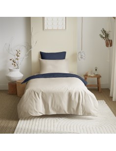 Pack complet 4 pièces Lin/Marine réversible housse de...