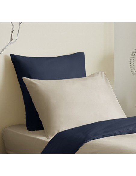 Pack complet 4 pièces Lin/Marine réversible housse de couette pour lit 90 x 190 cm