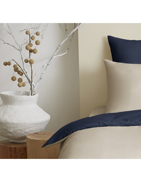 Pack complet 4 pièces Lin/Marine réversible housse de couette pour lit 90 x 190 cm