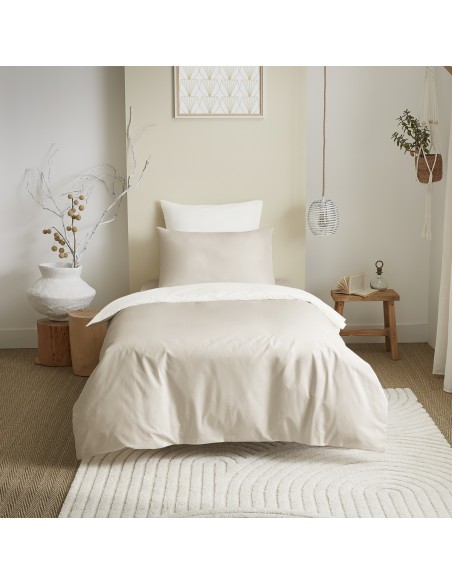 Pack complet 4 pièces Lin/Blanc réversible housse de couette pour lit 90 x 190 cm