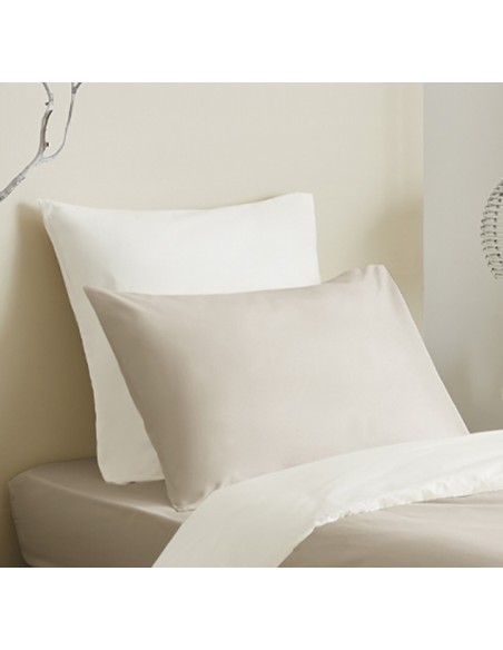 Pack complet 4 pièces Lin/Blanc réversible housse de couette pour lit 90 x 190 cm