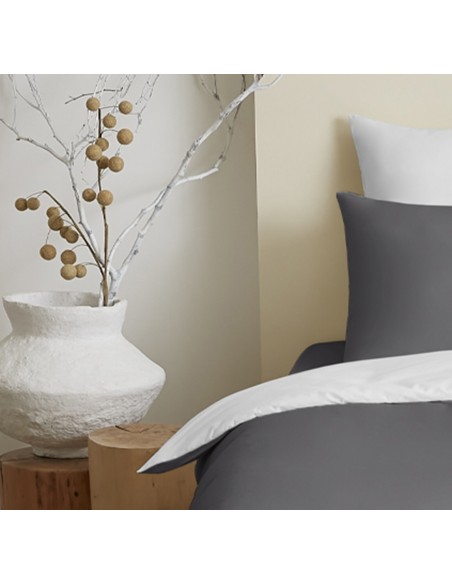 Pack complet 4 pièces Anthracite/Blanc réversible housse de couette pour lit 90 x 190 cm