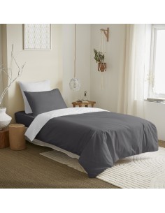 Pack complet 4 pièces Anthracite/Blanc réversible housse...