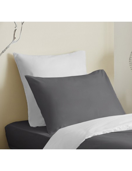 Pack complet 4 pièces Anthracite/Blanc réversible housse de couette pour lit 90 x 190 cm
