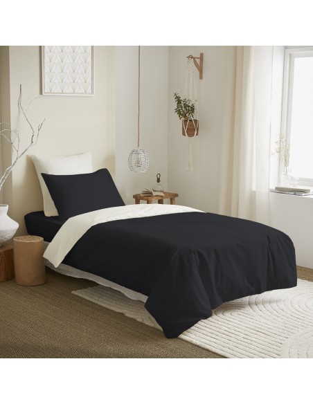 Pack complet 4 pièces Noir/Blanc réversible housse de couette pour lit 90 x 190 cm