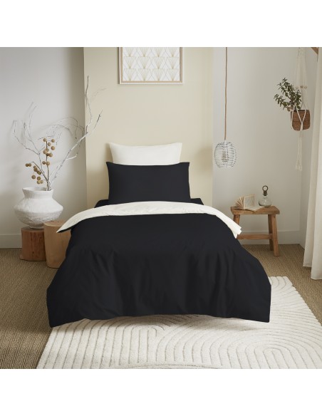 Pack complet 4 pièces Noir/Blanc réversible housse de couette pour lit 90 x 190 cm