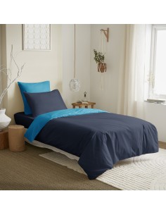 Pack complet 4 pièces Marine/Turquoise réversible housse...