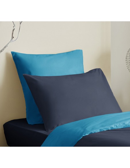 Pack complet 4 pièces Marine/Turquoise réversible housse de couette pour lit 90 x 190 cm