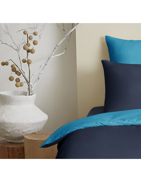Pack complet 4 pièces Marine/Turquoise réversible housse de couette pour lit 90 x 190 cm