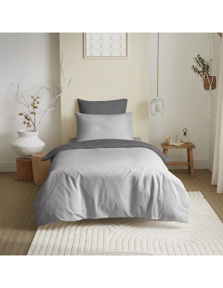 Pack complet 4 pièces Gris/Anthracite réversible housse de couette pour lit 90 x 190 cm