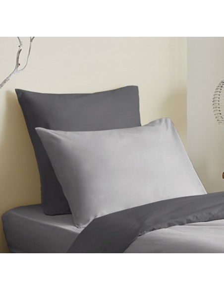 Pack complet 4 pièces Gris/Anthracite réversible housse de couette pour lit 90 x 190 cm