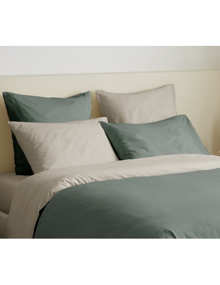Pack complet 6 pièces Eucalyptus/Lin réversible housse de couette pour lit 180 x 200 cm "King size"