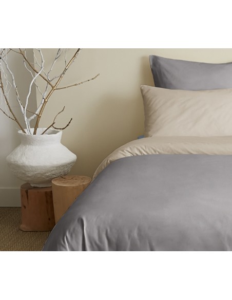 Pack complet 6 pièces Taupe/Lin réversible housse de couette pour lit 180 x 200 cm "King size"