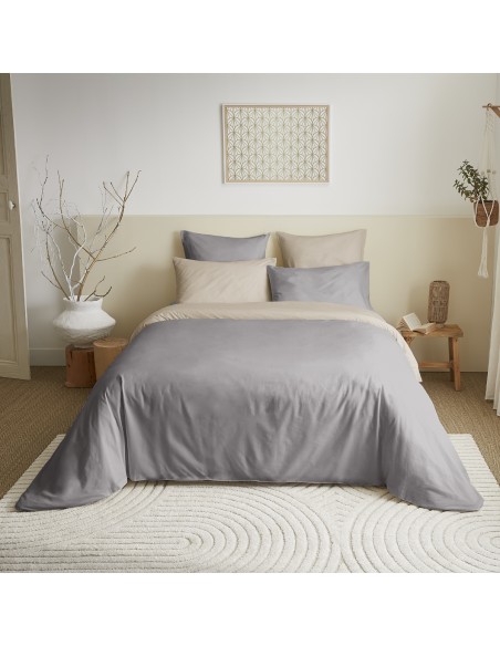 Pack complet 6 pièces Taupe/Lin réversible housse de couette pour lit 180 x 200 cm "King size"