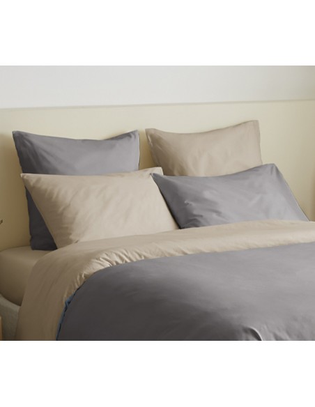 Pack complet 6 pièces Taupe/Lin réversible housse de couette pour lit 160 x 200 cm