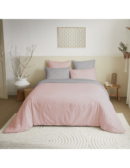 Pack complet 6 pièces Rose/Gris réversible housse de couette pour lit 160 x 200 cm