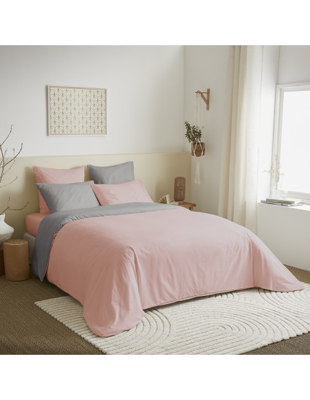 Pack complet 6 pièces Rose/Gris réversible housse de couette pour lit 140 x 190 cm