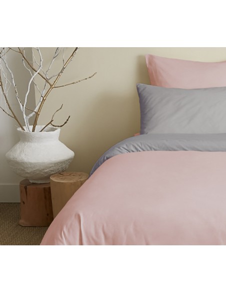 Pack complet 6 pièces Rose/Gris réversible housse de couette pour lit 140 x 190 cm