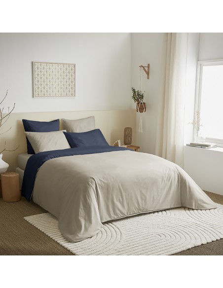 Pack complet 6 pièces Lin/Marine réversible housse de couette pour lit 160 x 200 cm