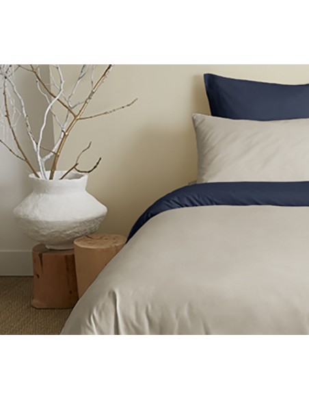 Pack complet 6 pièces Lin/Marine réversible housse de couette pour lit 160 x 200 cm