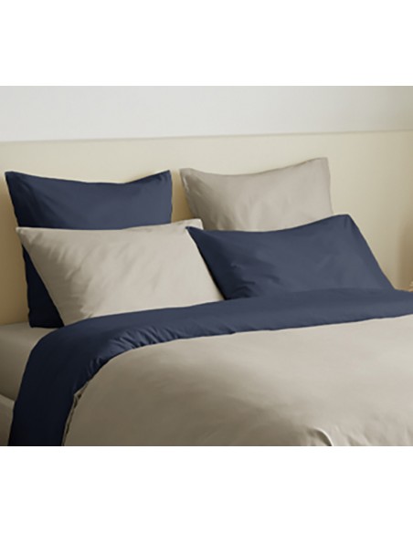 Pack complet 6 pièces Lin/Marine réversible housse de couette pour lit 140 x 190 cm