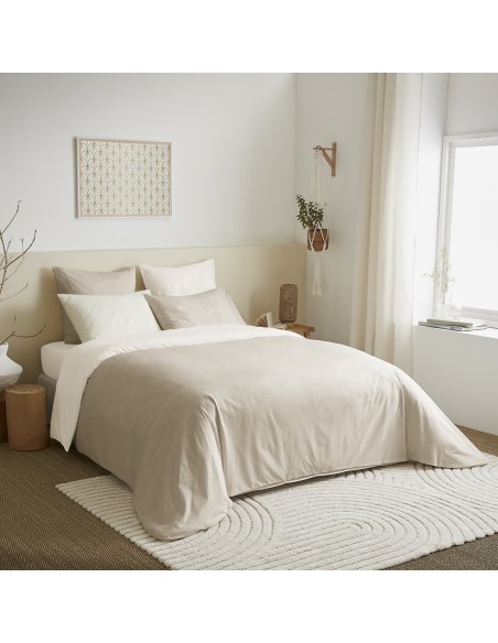 Pack complet 6 pièces Lin/Blanc réversible housse de couette pour lit 140 x 190 cm
