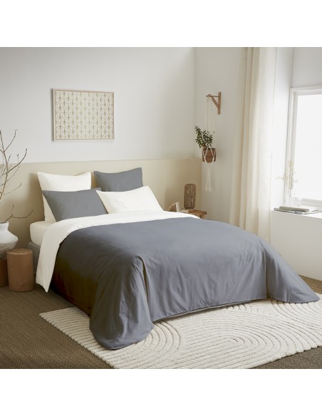 Pack complet 6 pièces Anthracite/Blanc réversible housse de couette pour lit 180 x 200 cm "King size"