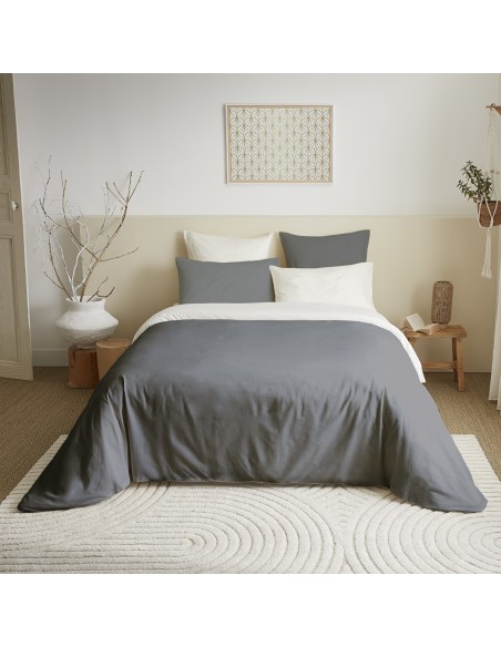 Pack complet 6 pièces Anthracite/Blanc réversible housse de couette pour lit 140 x 190 cm