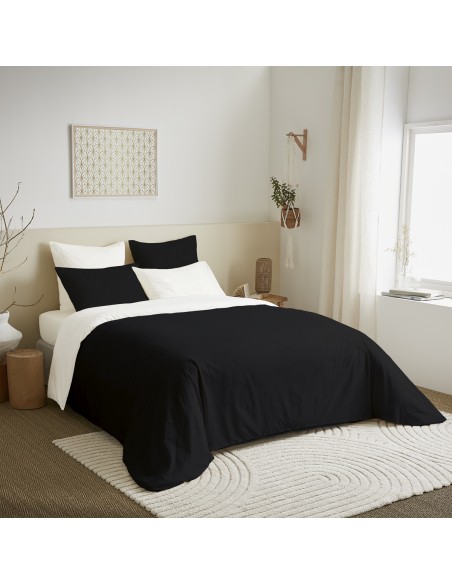 Pack complet 6 pièces Noir/Blanc réversible housse de couette pour lit 160 x 200 cm