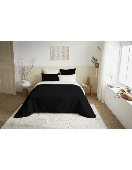 Pack complet 6 pièces Noir/Blanc réversible housse de couette pour lit 140 x 190 cm
