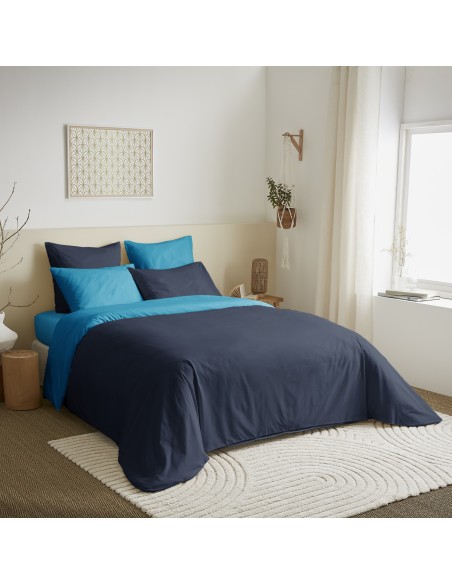 Pack complet 6 pièces Marine/Turquoise réversible housse de couette pour lit 160 x 200 cm