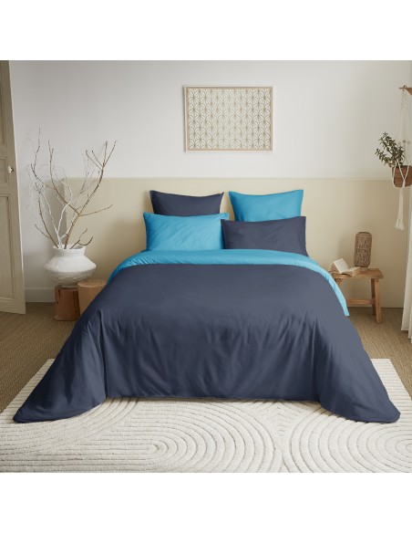 Pack complet 6 pièces Marine/Turquoise réversible housse de couette pour lit 140 x 190 cm