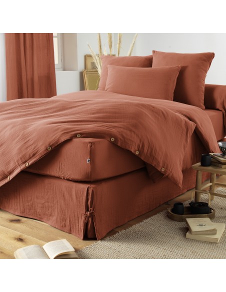 Drap housse "Gaïa" 90 x 190 bonnet de 30 cm "Gaze de Coton" l'Effet Papillon