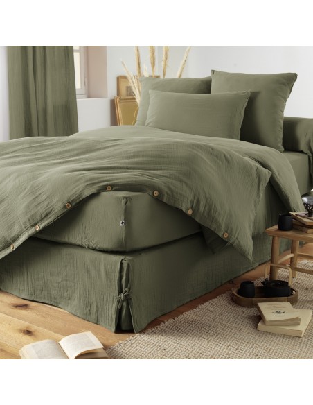 Drap housse "Gaïa" 180 x 200 bonnet de 30 cm "Gaze de Coton" l'Effet Papillon