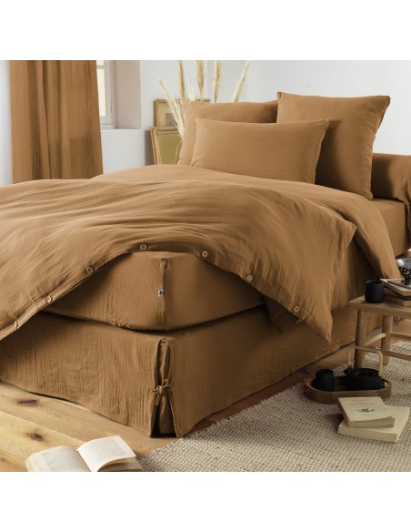 Drap housse "Gaïa" 200 x 200 bonnet de 30 cm "Gaze de Coton" l'Effet Papillon