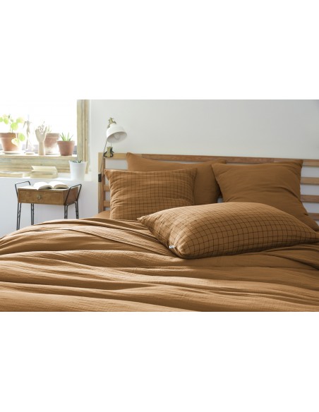 Taie d'oreiller Tissé-teint petits carreaux Déco "Gaïa Mix" 60 x 60 cm Gaze de Coton l'Effet Papillon