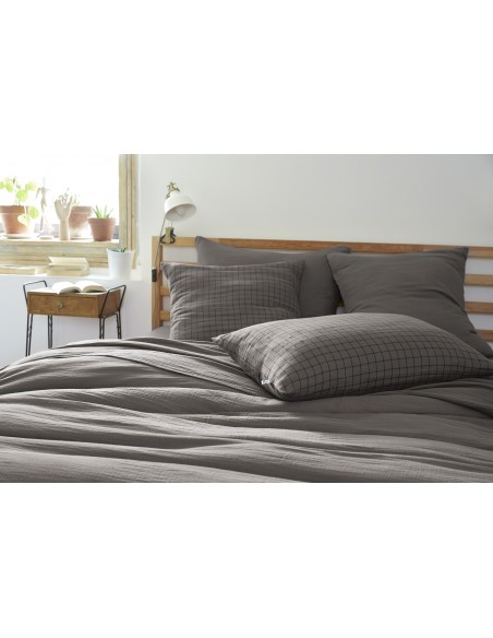 Taie d'oreiller Tissé-teint petits carreaux Déco "Gaïa Mix" 60 x 60 cm Gaze de Coton l'Effet Papillon