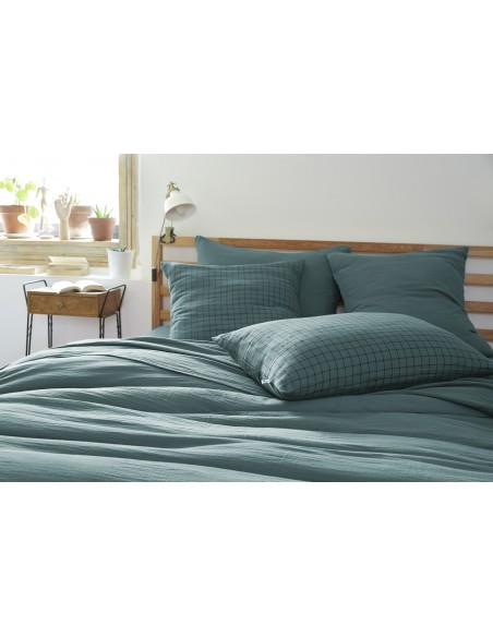 Taie d'oreiller Tissé-teint petits carreaux Déco "Gaïa Mix" 50 x 70 cm Gaze de Coton l'Effet Papillon