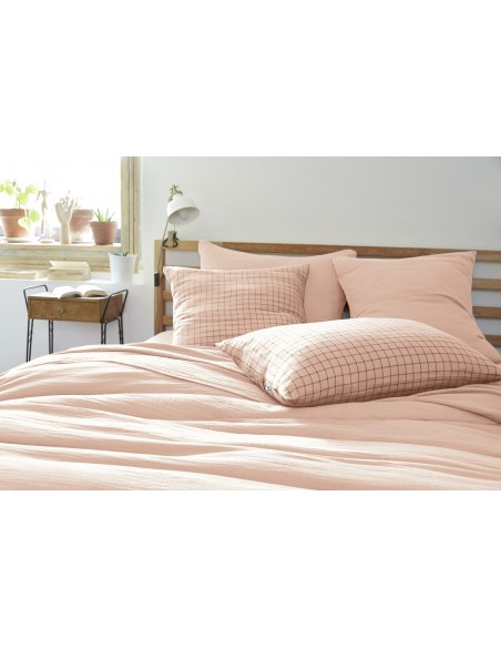 Taie d'oreiller Tissé-teint petits carreaux Déco "Gaïa Mix" 50 x 70 cm Gaze de Coton l'Effet Papillon