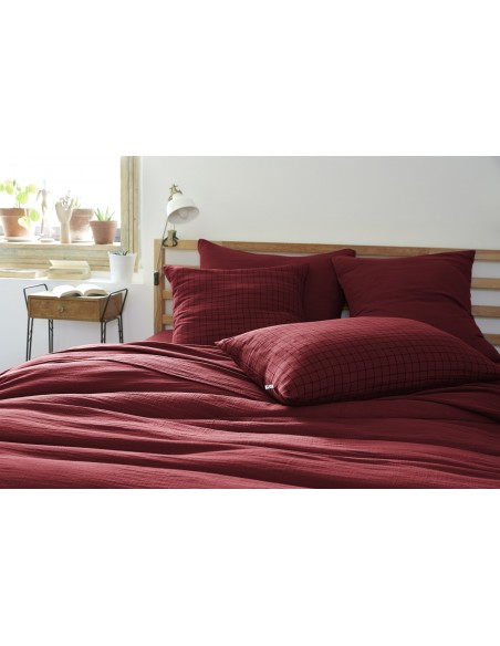 Taie d'oreiller Tissé-teint petits carreaux Déco "Gaïa Mix" 50 x 70 cm Gaze de Coton l'Effet Papillon