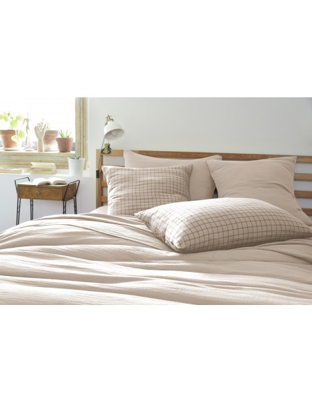 Taie d'oreiller Tissé-teint petits carreaux Déco "Gaïa Mix" 50 x 70 cm Gaze de Coton l'Effet Papillon