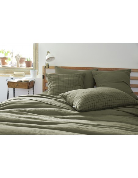 Taie d'oreiller Tissé-teint petits carreaux Déco "Gaïa Mix" 50 x 70 cm Gaze de Coton l'Effet Papillon