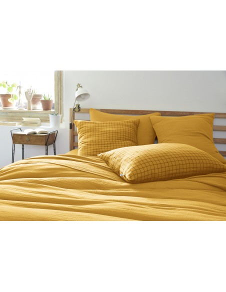 Taie d'oreiller Tissé-teint petits carreaux Déco "Gaïa Mix" 50 x 70 cm Gaze de Coton l'Effet Papillon