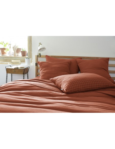 Taie d'oreiller Tissé-teint petits carreaux Déco "Gaïa Mix" 50 x 70 cm Gaze de Coton l'Effet Papillon