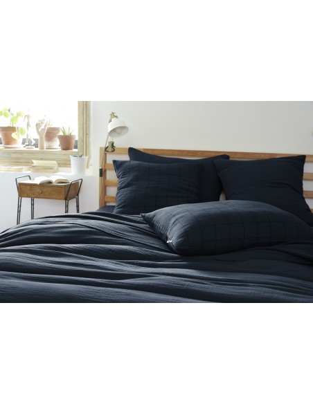 Taie d'oreiller Tissé-teint grands carreaux Déco "Gaïa Match" 60 x 60 cm Gaze de Coton l'Effet Papillon