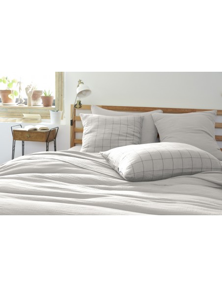 Taie d'oreiller Tissé-teint grands carreaux Déco "Gaïa Match" 60 x 60 cm Gaze de Coton l'Effet Papillon