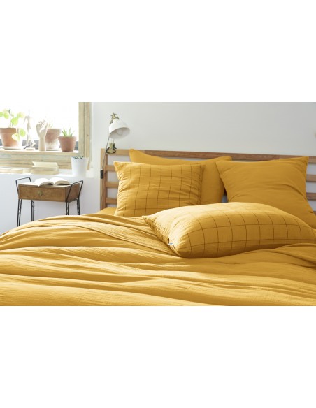 Taie d'oreiller Tissé-teint grands carreaux Déco "Gaïa Match" 60 x 60 cm Gaze de Coton l'Effet Papillon