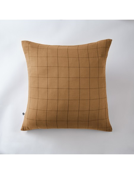 Taie d'oreiller Tissé-teint grands carreaux Déco "Gaïa Match" 60 x 60 cm Gaze de Coton l'Effet Papillon