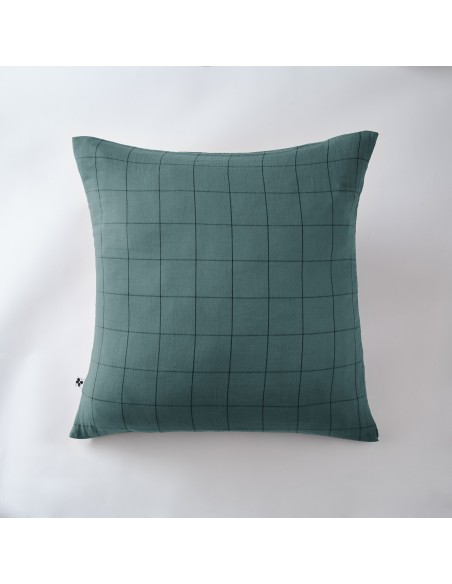 Taie d'oreiller Tissé-teint grands carreaux Déco "Gaïa Match" 60 x 60 cm Gaze de Coton l'Effet Papillon